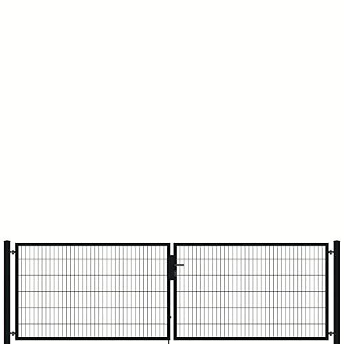 auf-mass24 Doppeltor 4,00m breit Profi Toranlage Doppelstabmattenzaun Zauntor RAL7016 anthrazit Zaun Tor Gartentor (1.83)