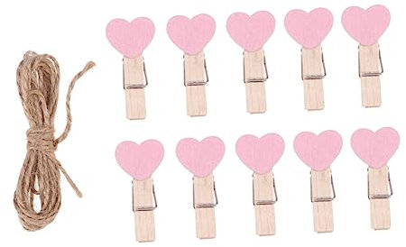 Cabilock 50stücke Holz Fotoklammern Herzförmig Mit Kordel Für Fotopapier Und Dekoration Bastelklammern Für Hochzeitsfeiern Rosa Naturholz Klammern Für Geschenke Und Partys