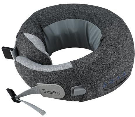 TERRAILLON - NECK MASSAGER, Nacken- und Halsmassagekissen, Shiatsu-Massage, 3 Massagegeschwindigkeiten, 2 Drehrichtungen, optionale Heizung, verstellbarer Gurt, USB-C