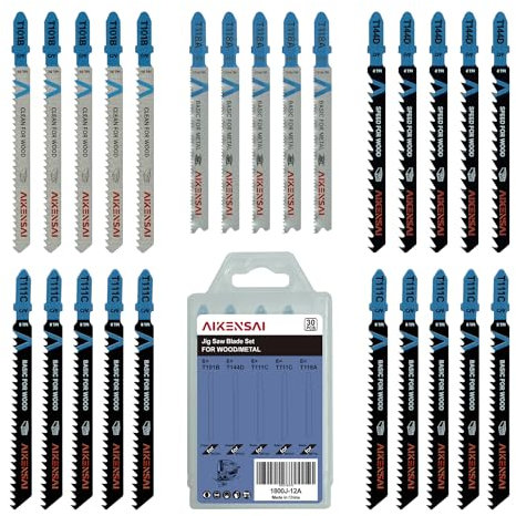 AIKENSAI Stichsägeblätter T101B T144D T111C T118A, T-Schaft für Holz, Kunststoff, Metall, sortiert, Stichsägeblatt-Set, kompatibel mit RYOBI Milwaukee, Makita, Bosch, DeWalt usw