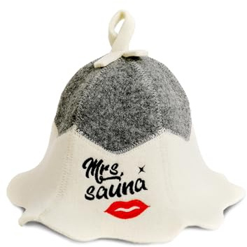Sauna Guru Saunahut 'Mrs Sauna' White - 100% organische Wollfilzmützen - Schützen Sie Ihren Kopf vor Hitze - Englische Sauna E-Book Handbuch inklusiv - mit Stickerei
