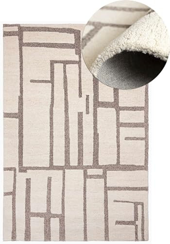 Mazovia Wollteppich - Natürliches Material Japandi, Handwebteppich Robust & Naturprodukt, für Wohnzimmer, Schlafzimmer, Esszimmer - Creme Beige - 80 x 150 cm