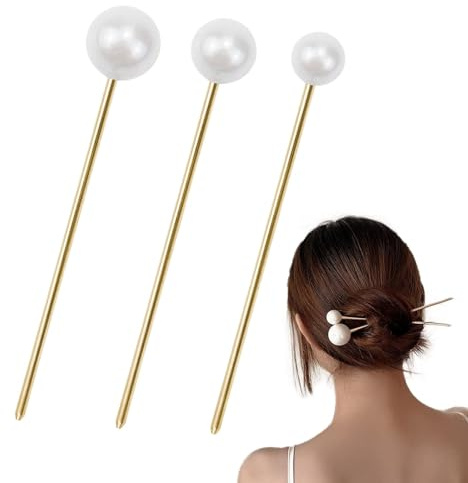 3Pcs Metal Pearl Hair Stick Elegant Classic Chinese Pearl Hair Chopsticks Chopstick Updo Decorative Pin Beautiful Simple Pins Stick for Women