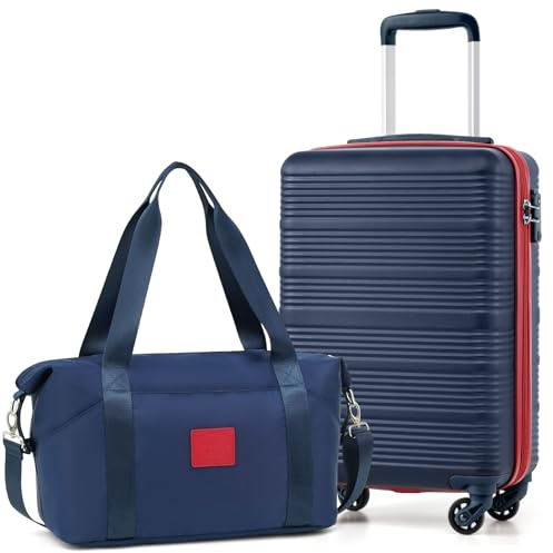 COOLIFE Handgepäck Koffer 55x35x20cm + 20L Reisetasche (40×25×20cm) für Ryanair & Easyjet mit 4 Silent Spinner Rädern & TSA-Schloss – ABS-Hartschale, Leicht Handgepäck Set