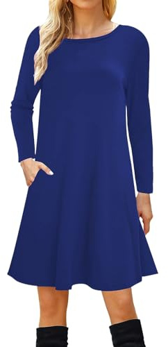Kleid Langarm Damen - LangäRmliges T-Shirt-Kleid FüR Damen Mit Taschen LäSsiges Lockeres Swing-Kleid Elegante Sommerkleider Damen