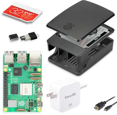CanaKit Raspberry Pi 5 Essentials Kit de démarrage avec boîtier Noir Officiel (8 Go de RAM)