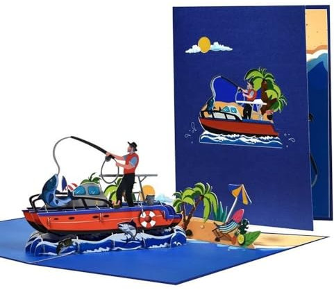 Postkarte Umständen 3D Pop-up Sport - Angeln - 3D Effekt-Geschenkkarten, innovativ und genial, ideal für jeden Anlass, ein unvergessliches Geschenk für einen lieben Menschen..