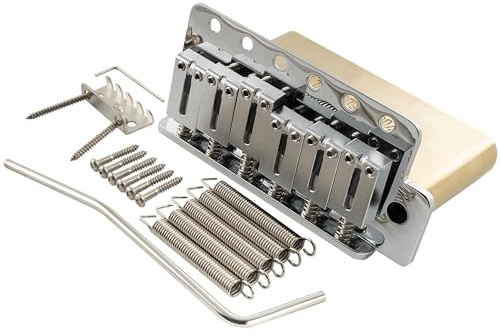 Musiclily Ultra 56mm (2-7/32 inch) American Vintage Style 6-Screw ST Tremolo Bridge with Modern Brass Saddles 42mm Solid Brass Block Push-In Arm for Strat Style Electric Guitar, Chrome