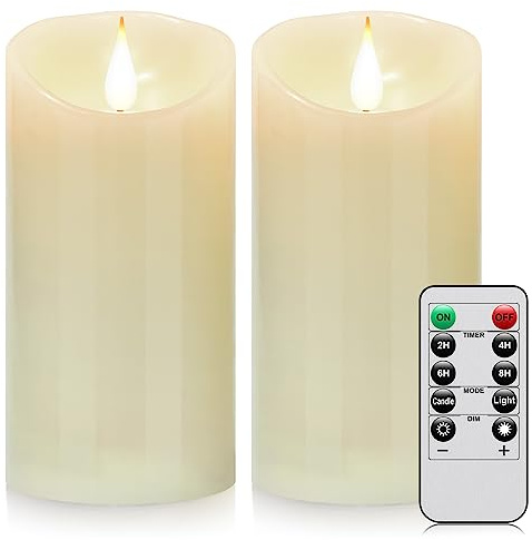 Batteriebetriebene LED Kerzen 3D Wick with10key Taste Fernbedienung Timer | 24-Stunden Timer Set von 2 elektrische flackernde Säule echtes Wachs, Hochzeit, Party, Weihnachten und Dekoration