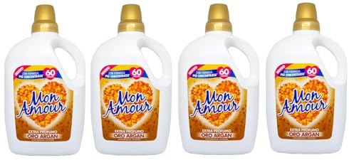 4 x Felce Azzurra Mon Amour Weichspüler Gold Argan - Unverwechselbarer Duft, weiche Kleidung - 60 Waschgänge - 3 l