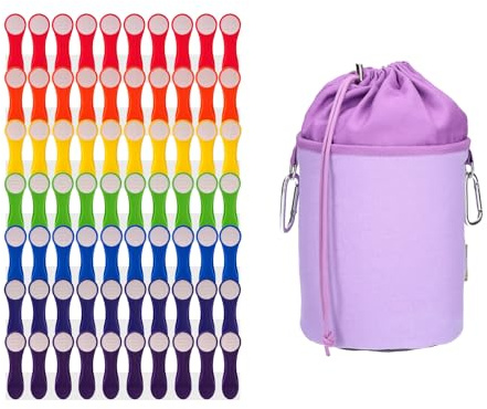 trendfinding 70 pinzas de la ropa de arcoíris multicolor con broches de acero inoxidable y agarre suave, 1 bolsa de tela de pinzas de la ropa lila gris