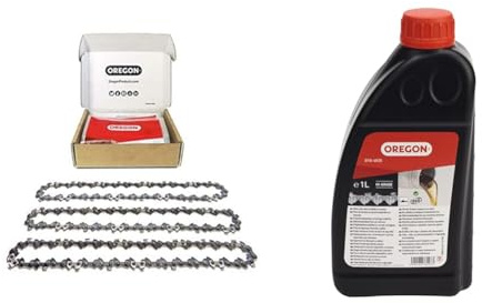 Oregon 91P - Lot de 3 Chaînes de Tronçonneuse pour Guide-Chaîne de 18 (45 cm), 62 Maillons & Huile pour Chaîne et Guide-Chaîne de Tronçonneuse, 1 L (O10-4935)