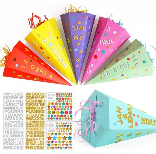 BOFUNX 6PCS Kleine Schultüten zum Befüllen H 31cm Mini Schultüte zum Befüllen Schultüte Schulanfang Einschulung Kleine Zuckertüte Einschulung Schulanfang Geschenk für Jungen Mädchen