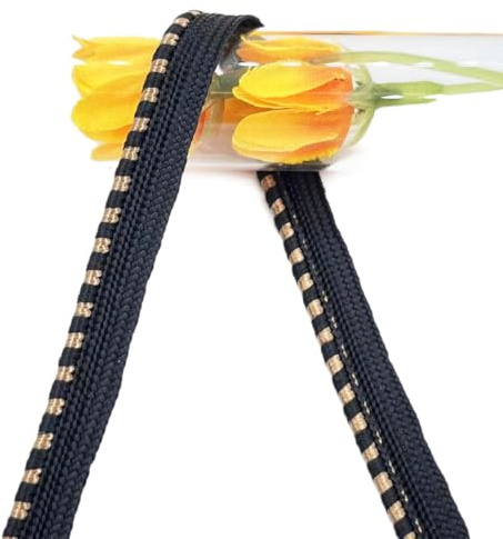 Yalulu 20 Yards Piping Cord for Sewing, 10mm Wide Upholstery Ribbon Cord Flanged Piping Trim Cushion Piping Sewing Braid Ribbon for Dress Costume Sewing, Home Textile Decoration (Black-BN)