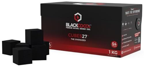 BLACKCOCO's - Carbón Natural de Coco Premium 1KG 27mm para Cachimba y BBQ Briquetas para Shisha y Barbacoas, Larga Duración de Combustión