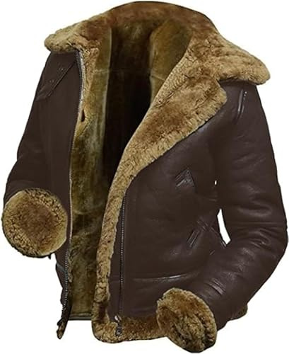 CHAQUETAS STORE Womens B3 Shearling Bomber Jacket - Winter Aviator Pilot Genuine Sheepskin Brown Leather Jacket Removable Hoodie (US, Alpha, X-Large, Regular, Regular, Brown)