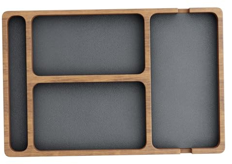 Hölzerner Valet Tray mit Ledereinlage, Nachttisch Organizer mit Fächern für Männer und Frauen, Ablage für Schlüssel, Telefon, Geldbörse, Uhr, Ohrhörer, Geschenk Valet Tray, Ablage für alle Fächer