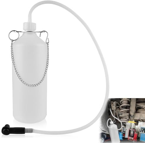 SSJkeji Bremsflüssigkeitsbehälter, 1L Bremsenentlüfter,Bremsenentlüfterflasche mit 60CM Schlauch und Universal Gummi-Adapter, Bremsenentlüftungsgerät den Austausch von Bremsöl (Runden)