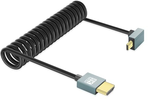 JSADZKJ 90 grados Micro HDMI a HDMI Cable en espiral HDMI Macho a Micro HDMI Macho Cable Adaptador 8K @ 60Hz 48Gbps HDMI 2.1 Cord Compatible con cámaras digitale,videocámara,tableta 3.28FT(abajo)