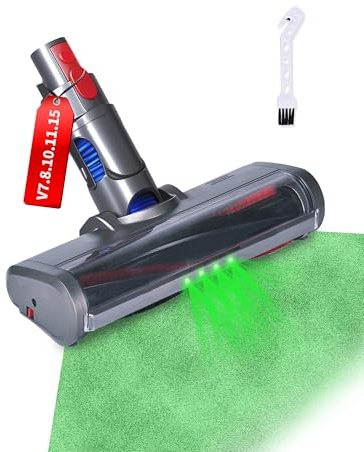 Borste kompatibel med Dyson dammsugare V7, V8, V10, V11, V15, reservdel tillbehör golvborste med direktdrift och LED-grönt ljus lampor för hårda golv och mattor