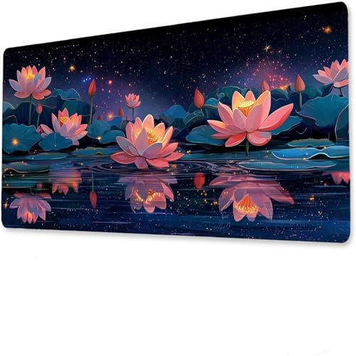 XXL Gaming tapete Mesa Escritorio 1400x700x4mm Loto, Vade Escritorio Antideslizante, Alfombrilla ratón Grande, Impermeable Alfombrilla Teclado Agua, Tapete de Escritorio Uso doméstico Oficina I-1