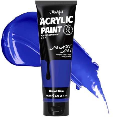 JusArt Acrylfarbe Blau 250 ml,Ungiftige Bastelfarbe mit hoher Deckkraft – Für Leinwand,Holz,Stoff,Ton,Stein & Keramik,Künstlerbedarf für Erwachsene & Kinder