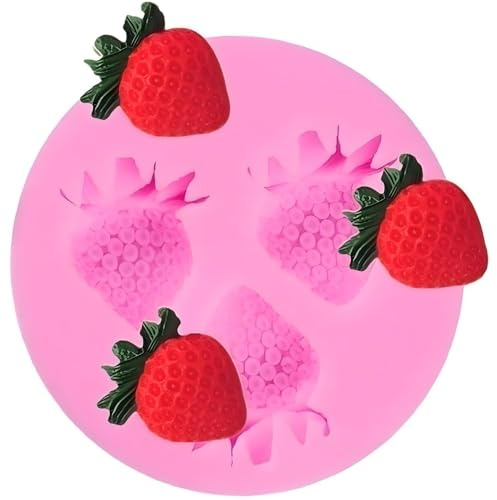 3D Erdbeer Silikonform, Silikon Formen für Fondant Backen, Erdbeere Fondant Kuchen Dekorieren Formen für Fondant, Schokolade, Süßigkeiten, Cupcake und Backen