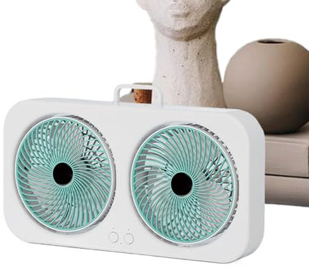 Ventilateur de bureau à double tête, ventilateur rechargeable par USB, 36,9 cm, silencieux à suspendre, têtes de contrôle de température pour camping, voyage, plage, tente, dortoir, salle de sport