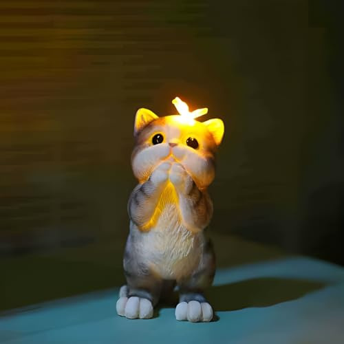 Tuzsocr Katzen Figuren mit Solar Schmetterling, Katze Deko Gartenstatuen, Wetterfest Solar-Katzenstatue für Draußen, Lustig Katze Geschenke für Frauen Mama, Katzen Skulptur für Balkon Rasen Hof (Grau)