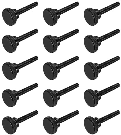 sourcing map Lot de 15 vis moletées M5 x 40 mm, vis moletées à tête plate en acier noir plaqué zinc, boulons à tête moletée métriques avec boutons de préhension d'épaule pour serrer à la main