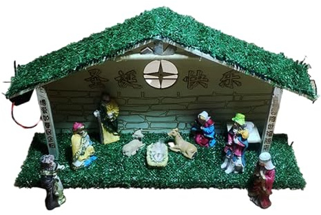 Collectible Manger Statue LED Lighted Tabletop Sculpture Handmade Versatile Christmas Crib Decorations For Home Statue Decor