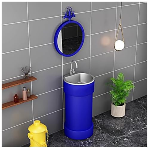 ZTGL Bathroom Pedestal Basin Sinks, Full Pedestal Sinks Freestanding Wash Basin, Industrial Style Bathroom Sink Floor Standing Vanity Unit, Modern One Piece Vanity Sinks F,With Mirror