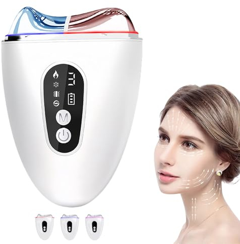 DROMEZ Masajeador Facial, 4 En 1 Masajeador Facial Eléctrico Antiarrugas - Frío 16°C y Calor 46°C - 3 Colores LED - EMS Lifting y Reafirmante Mujer para Reafirmar Cara y Cuello, Reductor de Papada