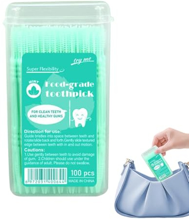 Nuytghr Stuzzicadenti Aromatizzati | Stuzzicadenti Aromatizzati con 2 Punte - 100 Pezzi Set Igiene Orale Setole Morbide per Macchie Adatto Ristorante Cucina Campeggio