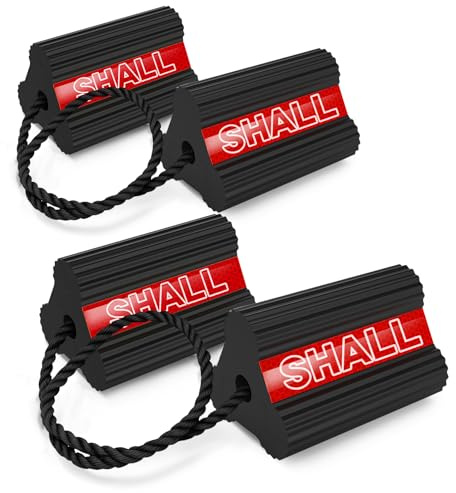 SHALL Cunei per ruote, in gomma resistente, con 3 strisce riflettenti, blocco solido per camper, camion, auto, aerei, confezione da 2 paia/4 pezzi con corda, rosso