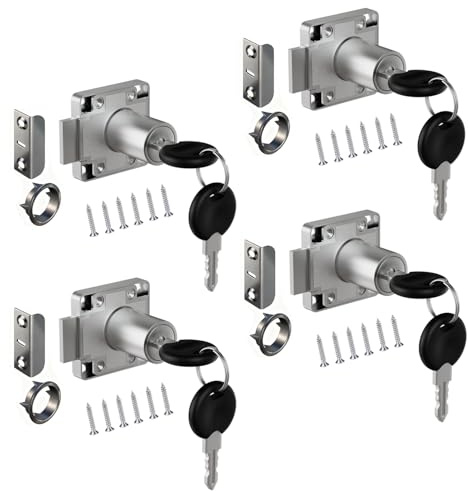 Möbelschloss, Zylinder-Aufschraubschloss mit Schlüssel Set, Stahl Vernickelt, 22mm 26mm 32mm Dornmaß Optional, für Schubladen und Schränke (26mm Gleicher Schlüssel)