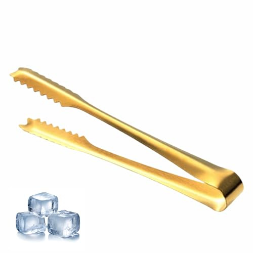 ApexPine Gold Stainless Steel Ice Tongs, 15.5cm for Bar Home Use | gold stainless steel mini ice tongs, serrated tip, for ice sugar cube bar home serving dining