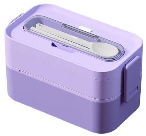 FACAIIO Lonchera apilable de 2 capas a prueba de fugas para adultos, microondas y lavavajillas, con tenedor y cuchara, color rosa