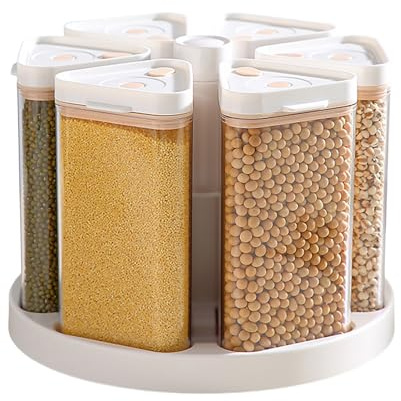 Rotating Grain Dispenser, 6-Grid 360 Degree Motion, 26.3x19.5cm, Cereal Storage Container, Dry Food Holder, Airtight Pantry Organizer, for Flour Oatmeal Snack Kitchen Bakery Restaurant Home