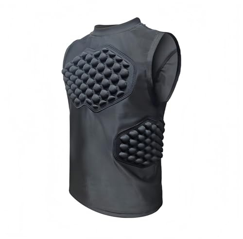 Jormino Youth Padded Compression Shirts, Football Rib Protector Base Layer, Kids Baseball Chest Protective Tops Black YM