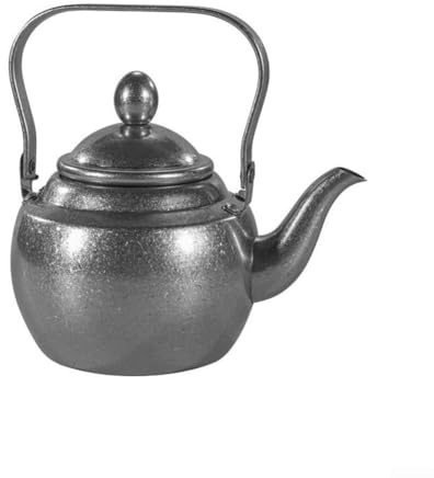 Tetera de acero inoxidable estilo retro con colador integrado para hojas de té, diseñada para uso repetido en casa o lugar de trabajo (1 L)