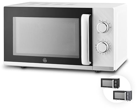 Swan Windsor Manual Microwave, 20L, 800W, 5 Power Levels, Defrost by Time, 30 Minute Timer, Non-slip Feet, Family Sized Microwave, White, SM4424WHT