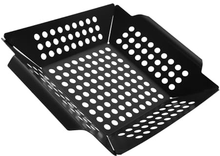 DIYEAH Panier à Griller en Métal Noir 0,7 Mm 20,5x25x4 Cm Revêtement Antiadhésif, Panier de Barbecue pour Extérieur, Ustensile Cuisine de Camping pour Grillades et Légumes