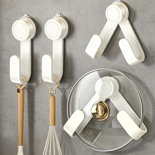 Poeruse 4PCS Pan Lid Holder, Pan Lid Storage, Pot Lid Holder for Cupboard Doors, Self Adhesive Pan Storage for Kitchen Pan Wall Mount Storage (Beige-4PCS)