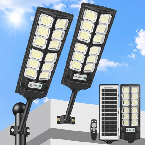 Lampadaire Solaire Exterieur,6500K LED Projecteur Solaire avec Détecteur de Mouvement,IP67 Étanche Puissant Lampadaire de Exterieur Spot Solaire Lumière de Sécurité pour Jardin/Chemin/Cour - 2 Pièces