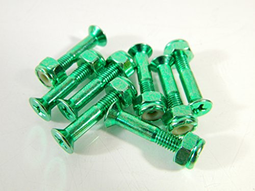 1 Inch Color Skateboard Mounting Hardware Screws Bolts (Chrome Green)