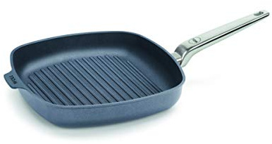 Woll Diamond LITE Pro Induktion, Guss-Steakpfanne viereckig mit Edelstahlstiel, 28 x 28 cm, 4 cm hoch mit Rillen