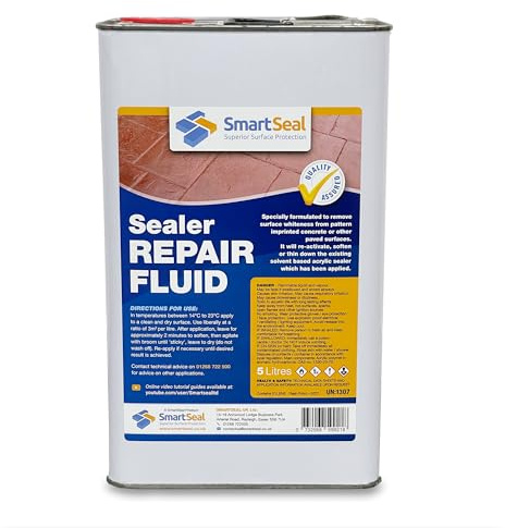 Smartseal Sealer Repair Fluid - Removes Surface Whiteness on Imprinted Concrete & Block Paving. Repairs Peeling or Flaking Sealer on Driveways and Patios (Clear, 5 Litres)