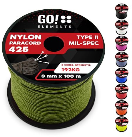 Paracord 425 Typ II | ø 3mm - 9 Kerne - max. 192 kg | 100% Nylonschnur, Allzweckseil - reißfest | Nylonseil, Armband, Hundeleine, Survival & Outdoor Seil