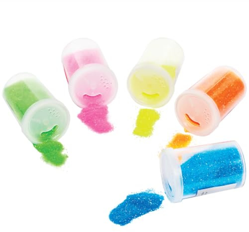 Baker Ross AR870 Bright Coloured Glitter Shakers - Pack of 5 Tubs, 15g Each, 5 Assorted Colours, Craft Glitter, School Supplies